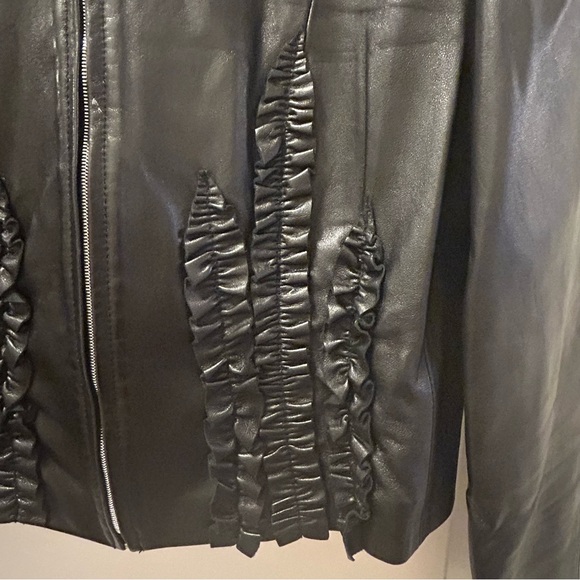 cacharel Holt Renfrew leather ruffle puff shoulder jacket - Picture 4 of 13